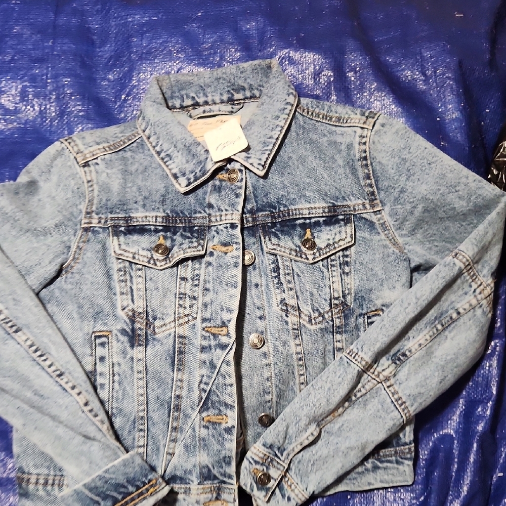 We The Free Blue Jean Jacket with Vintage Distressing and Classic Design